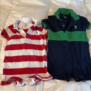 Polo by Ralph Lauren Kids Striped Short onesie - Red/White and Navy/Green